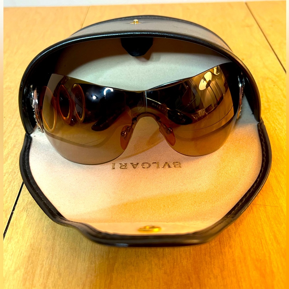 Bvlgari Shield Women Havana Brown Swarovski Sunglasses 6017-B